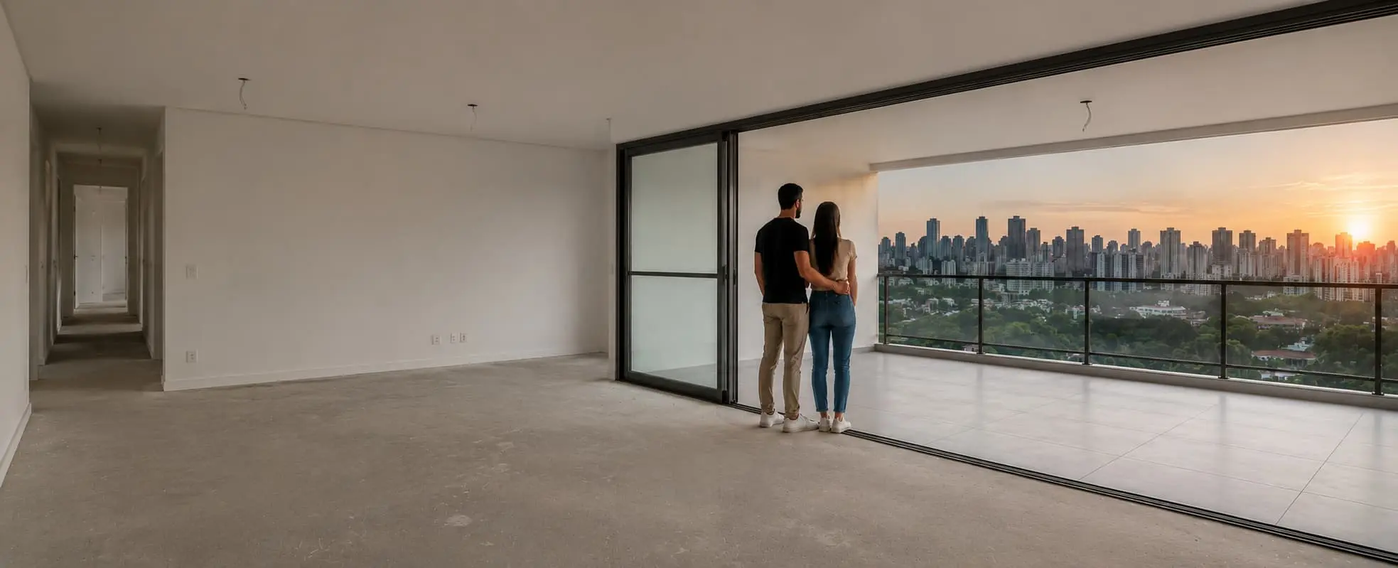 Imagem ilustrativa de um casal após comprar apartamento na planta
