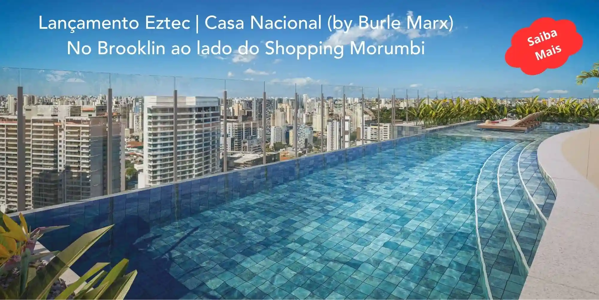 Imagem ilustrativa da piscina de borda infinita que fica no rooftop do empreendimento Casa Nacional by Eztec