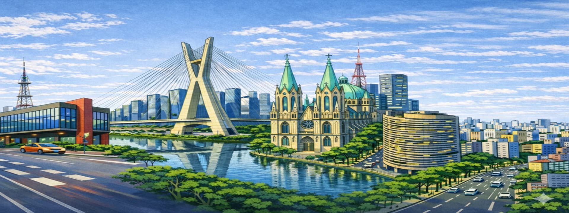 Imagem ilustrativa de paisagens icônicas da Cidade de São Paulo alusivas ao local de atuação da Construtora Eztec