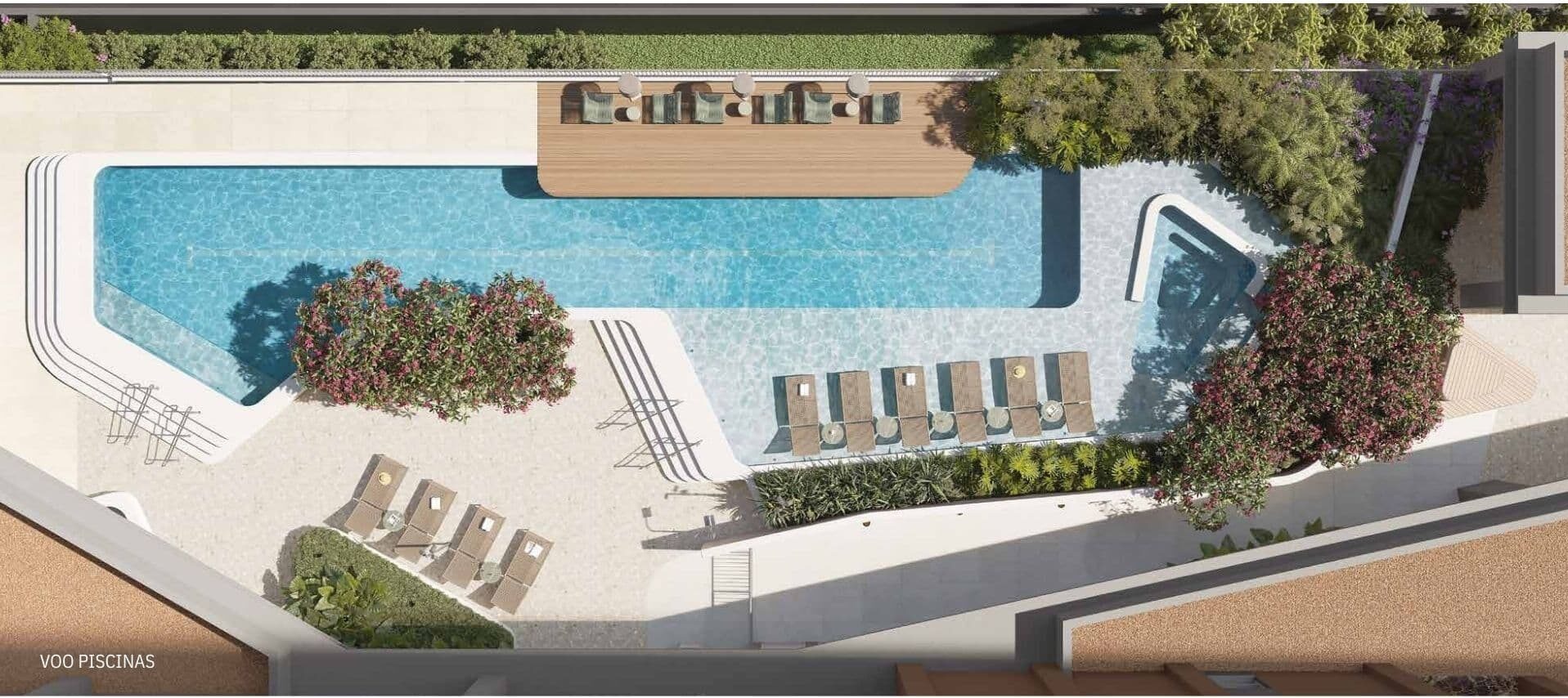 Imagem ilustrativa do voo sobre a piscina do projeto Metropolitan by Lindenberg